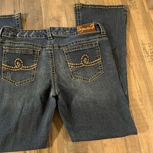 Seven7 Women’s Dark Blue Bootcut Jeans with Embroidery